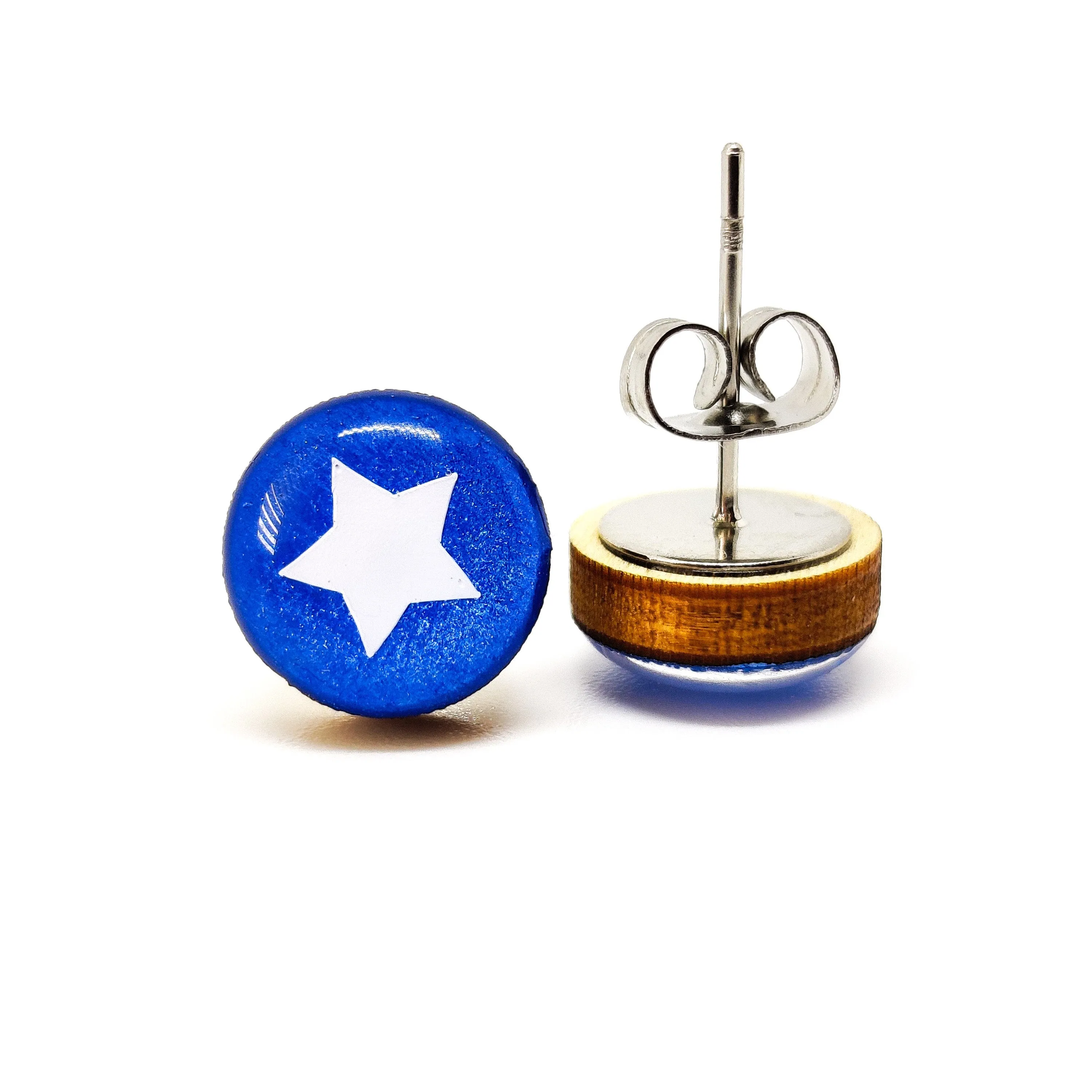 Blue & White Star Stud Earrings by Candi Cove Designs