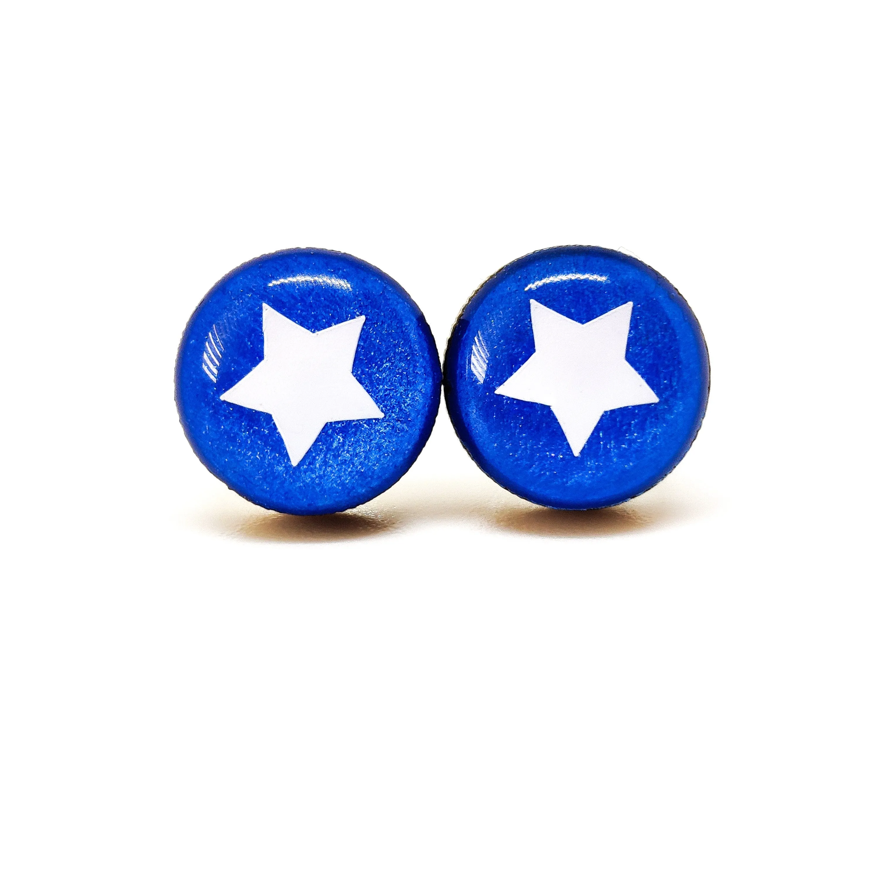 Blue & White Star Stud Earrings by Candi Cove Designs