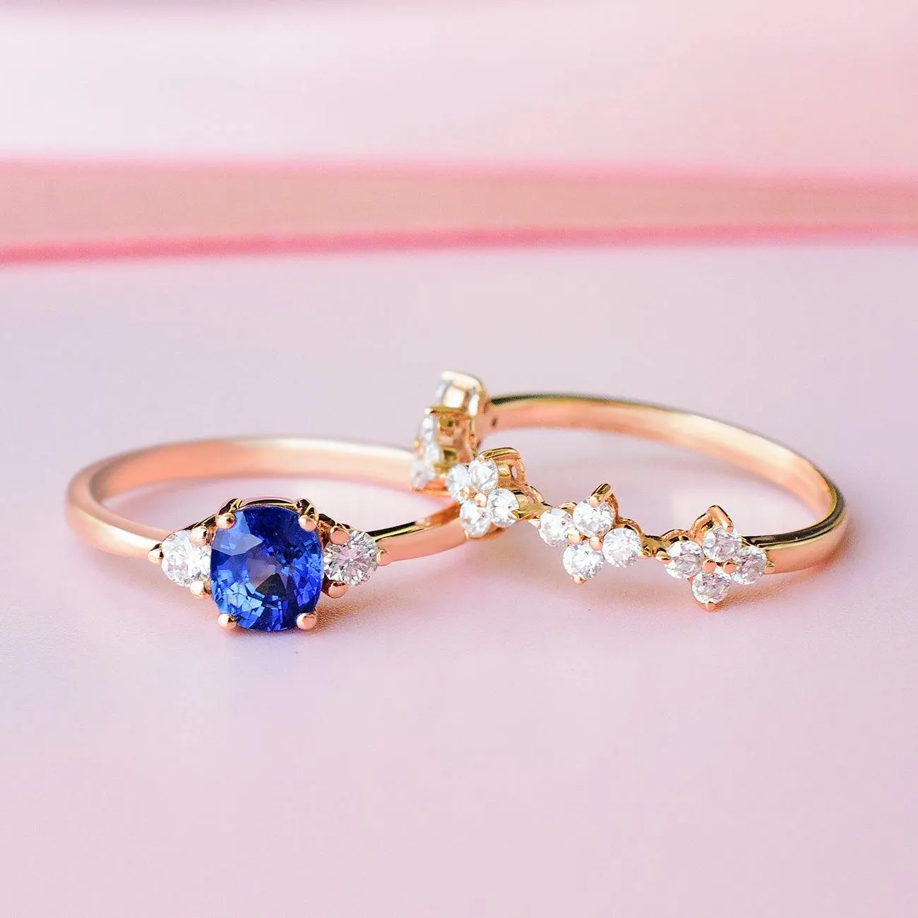 Blue Sapphire and Diamond Wedding Set