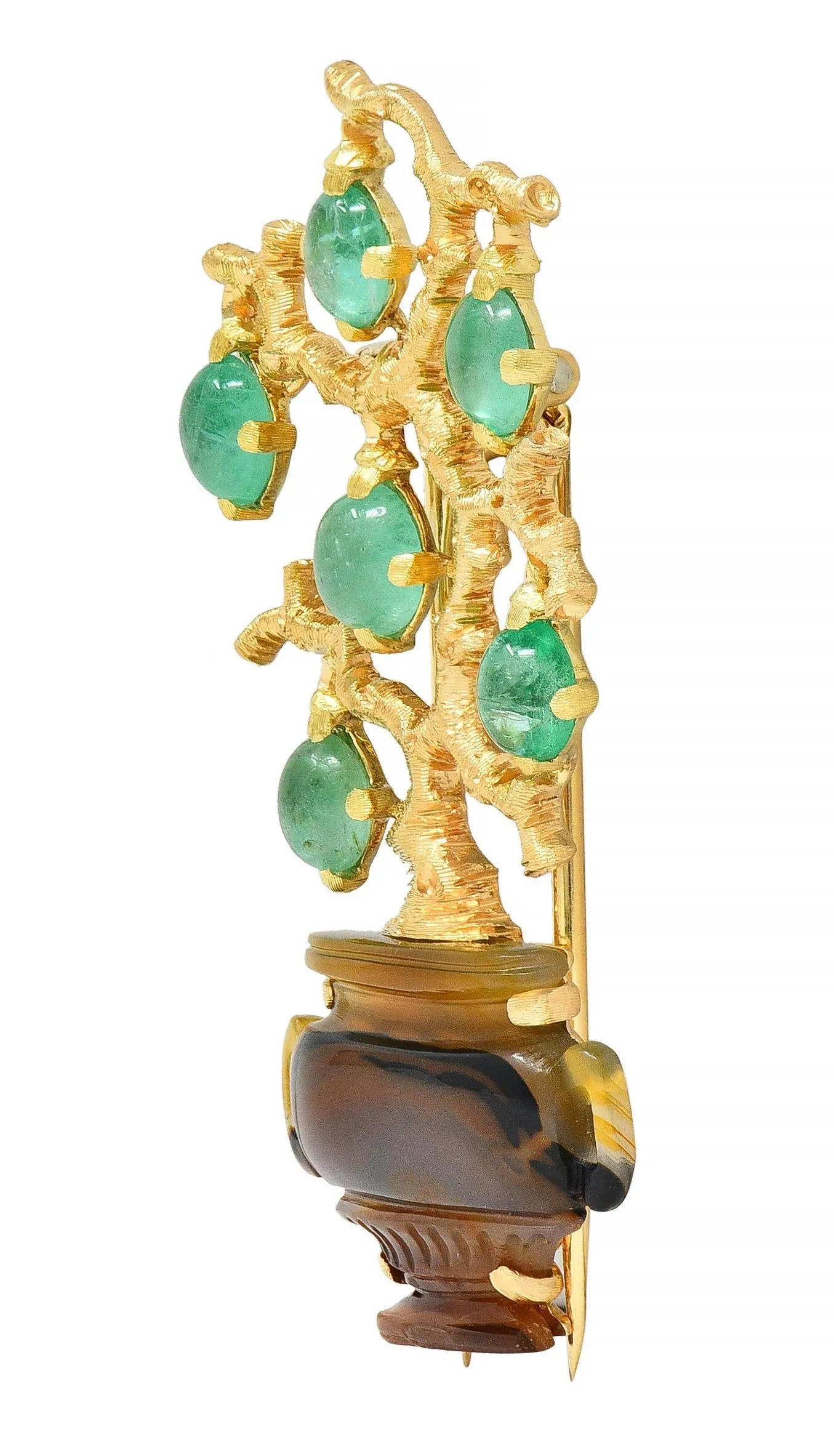 Buccellati Vintage Emerald Carved Agate 18 Karat Yellow Gold Giardinetti Tree Brooch