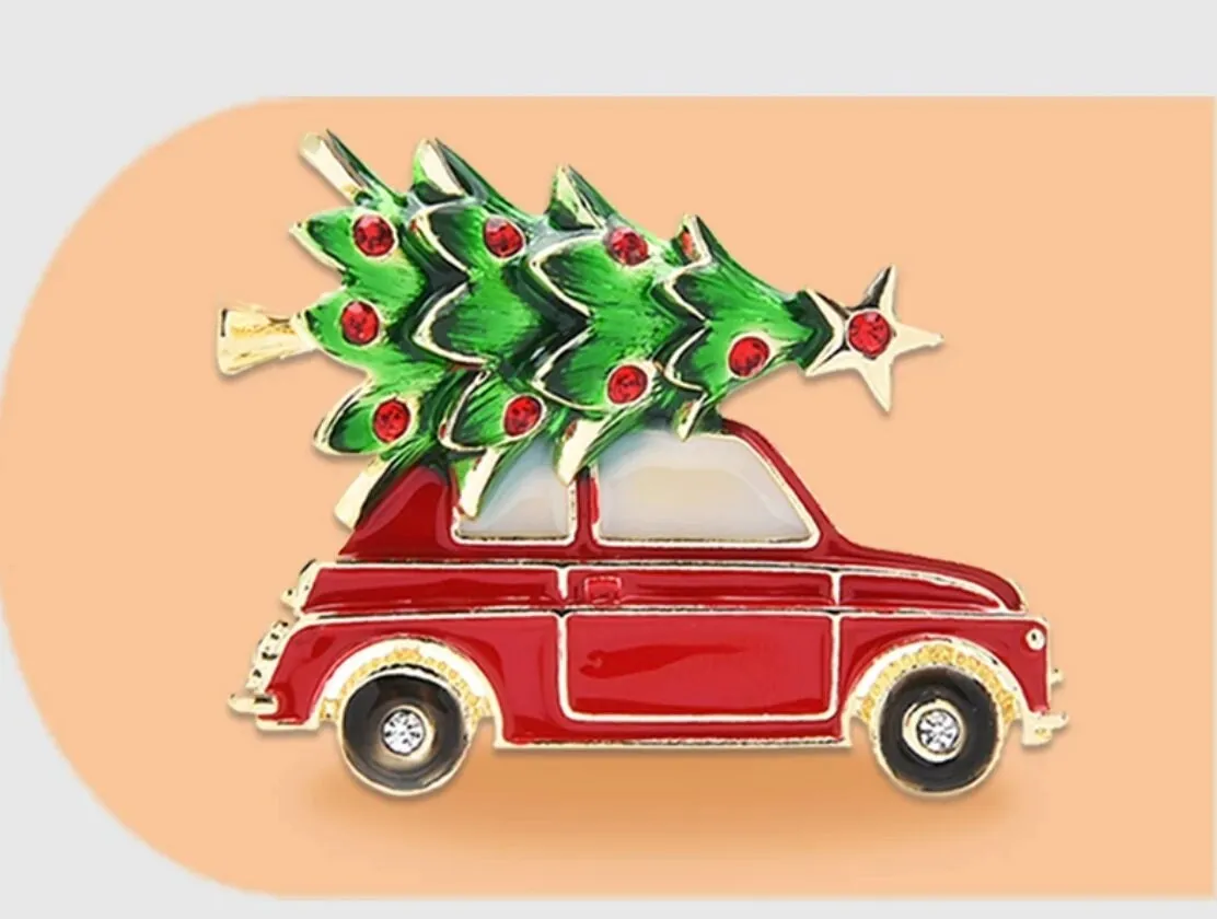 Car Christmas Tree Brooch Celebrity Pin Vintage Look Gold Plated Queen Broach S1