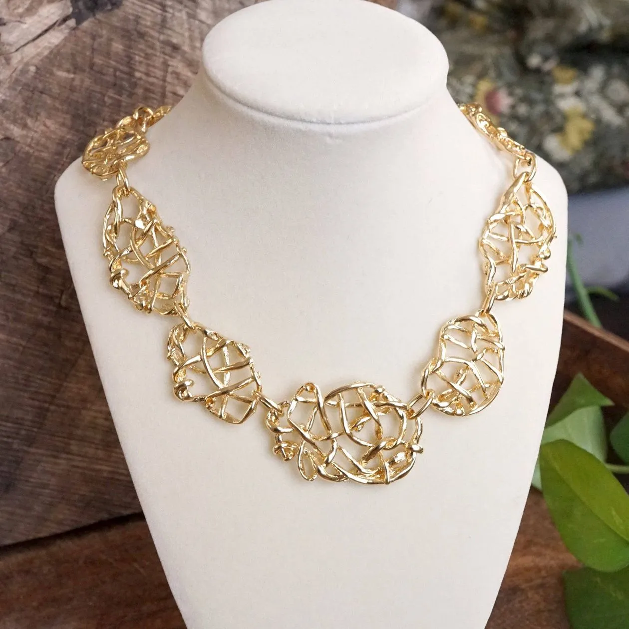 Chunky Statement Necklace in Gold Tone