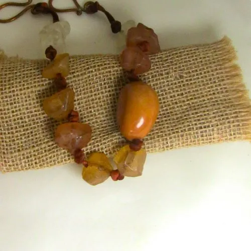 Chunky Tagua Nut Necklace with Big Light Brown Nugget  Beads.