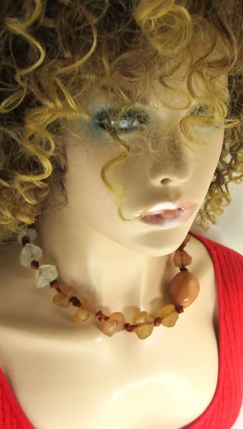 Chunky Tagua Nut Necklace with Big Light Brown Nugget  Beads.