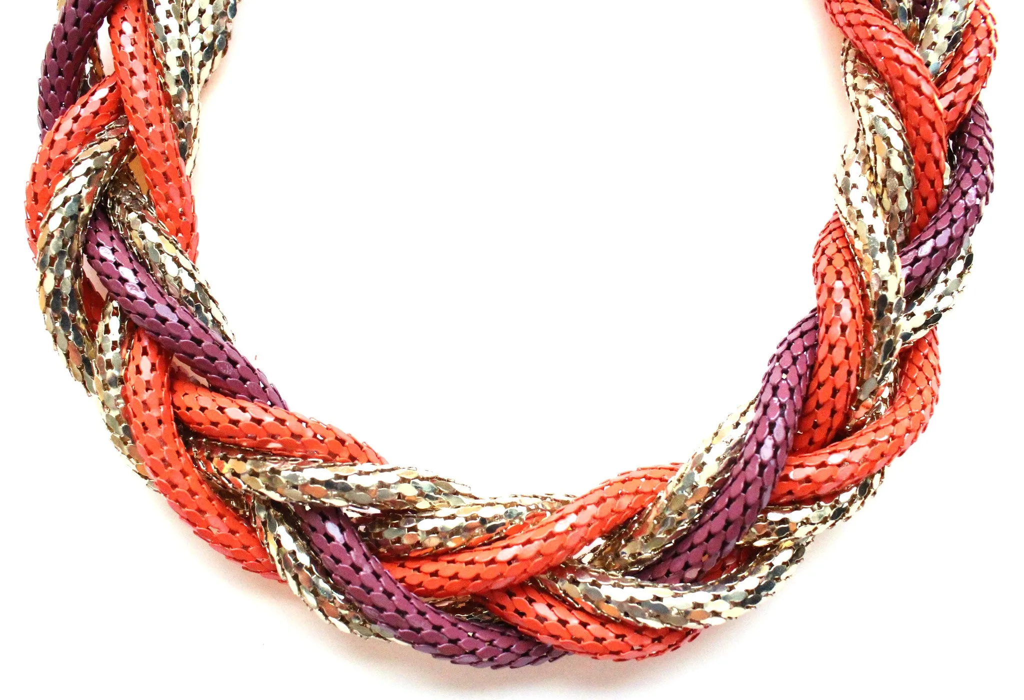 Chunky Twisted Mesh Chain Necklace- Coral & Purple