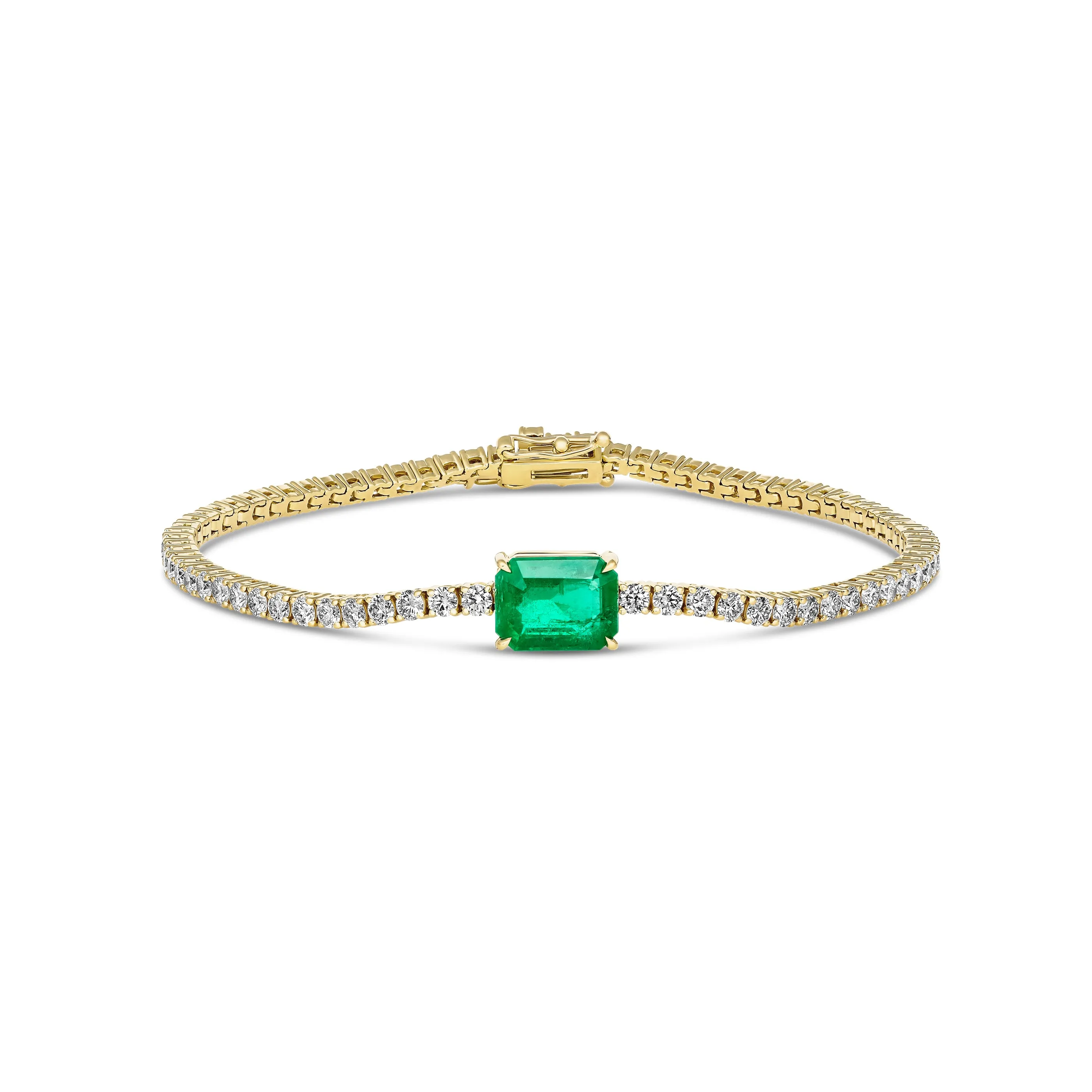 Classic Emerald and Diamond Tennis Bracelet | 18K Yellow Gold