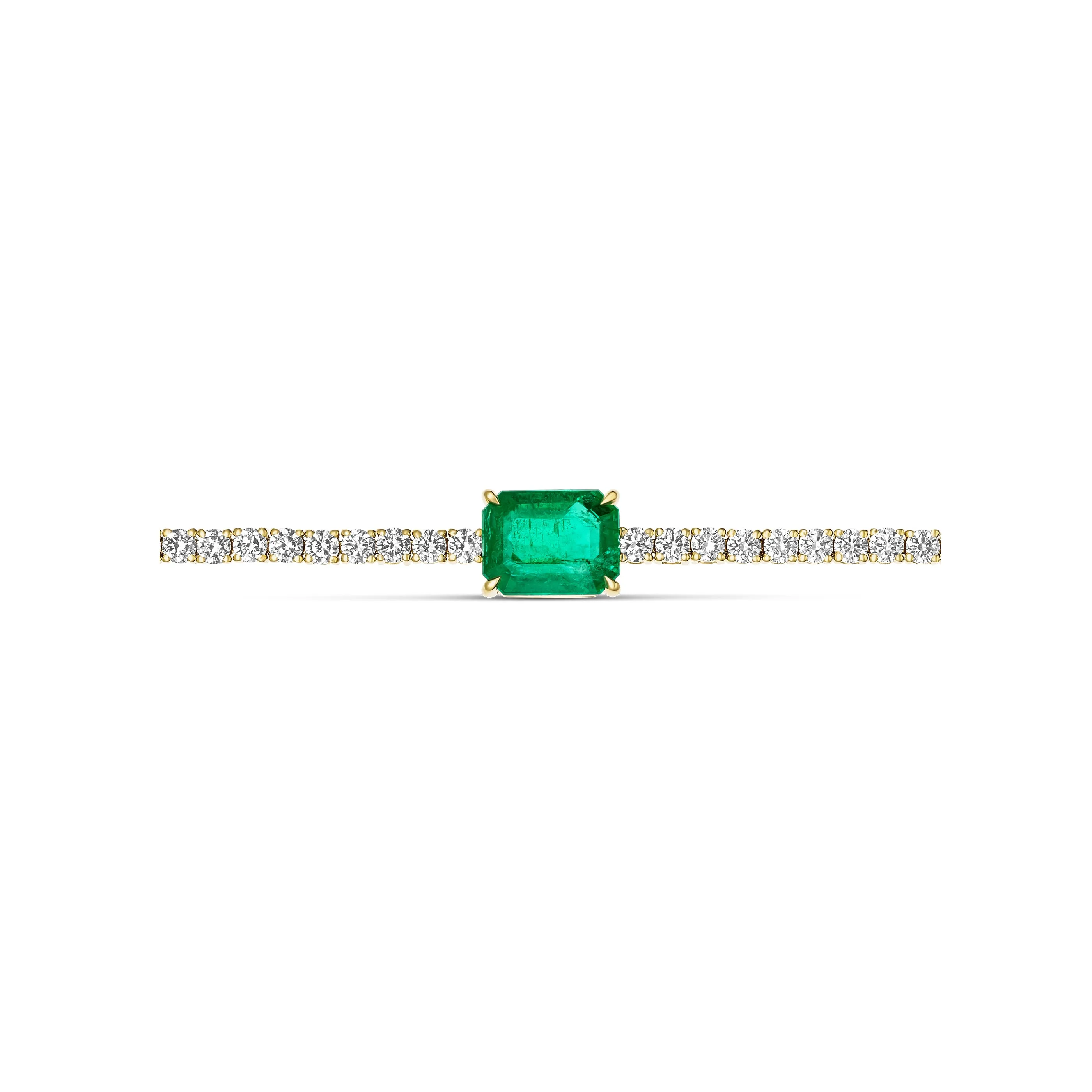 Classic Emerald and Diamond Tennis Bracelet | 18K Yellow Gold