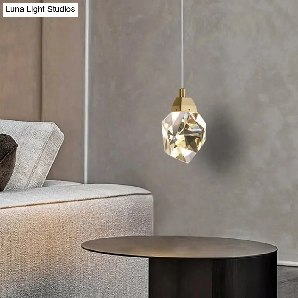 Clear Crystal LED Pendant Light for Dining Room - Elegant Stone Shape Design