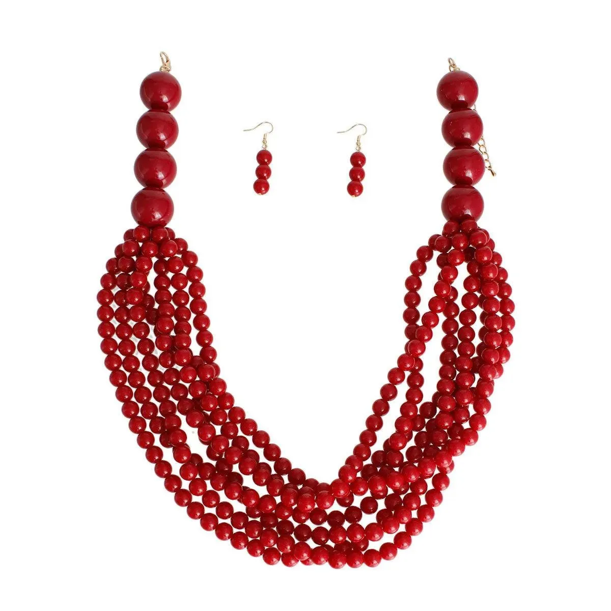 Complete Your Outfit with this Burgundy-Red Necklace & Earrings Set