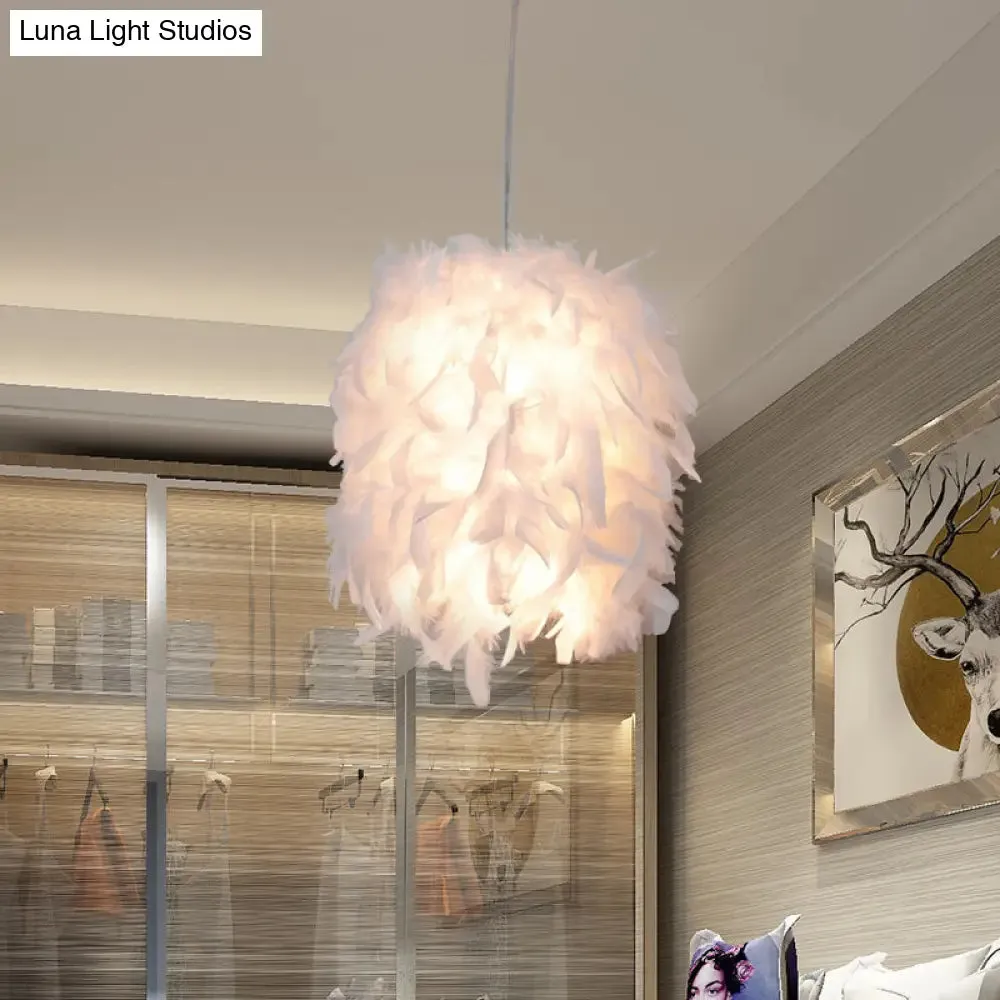 Contemporary Fabric Feather Pendant Ceiling Lamp - White, 1 Head - Perfect for Dining Table