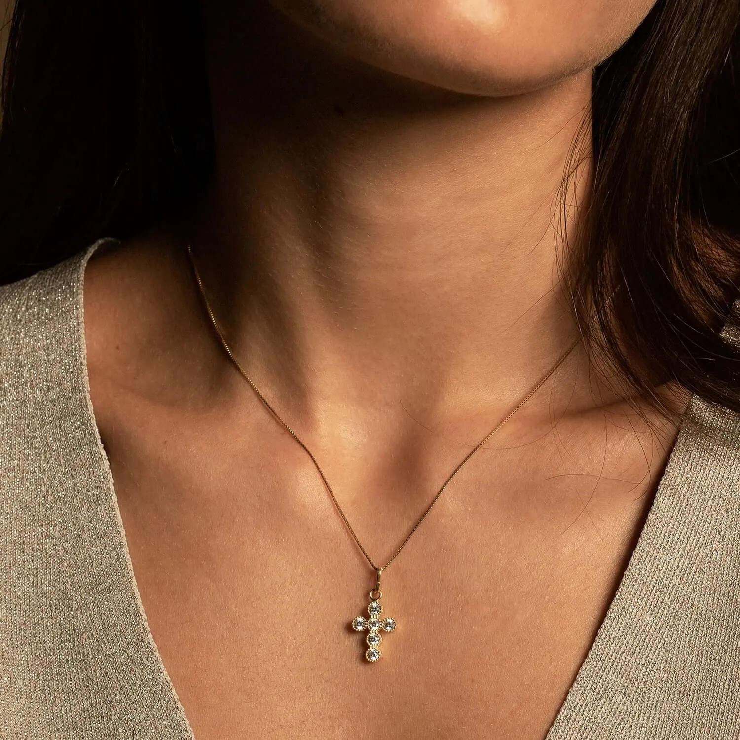 CROSS PENDANT - VERMEIL SILVER AND ZIRCONIA