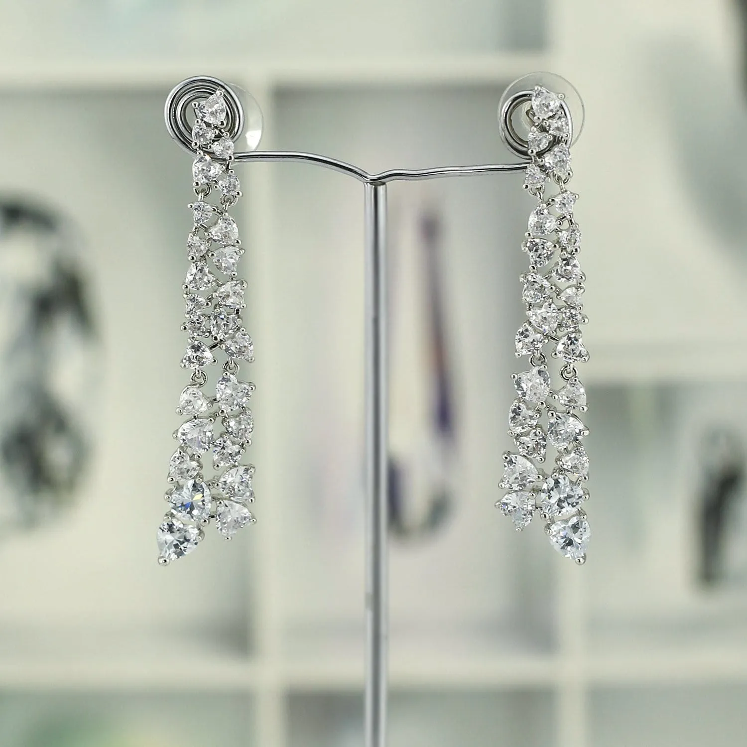 Crystal Cubic Zirconia CZ Copper Water Drop Dangle Earring CE10858