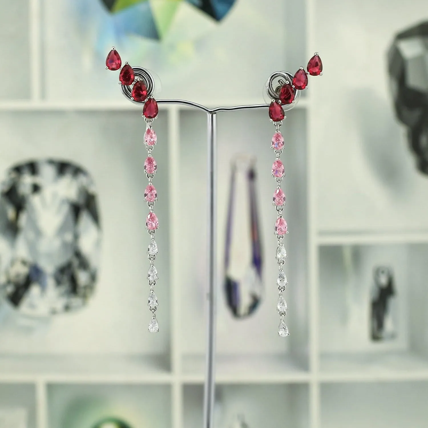 Crystal Cubic Zirconia CZ Copper Water Drop Dangle Earring CE10878