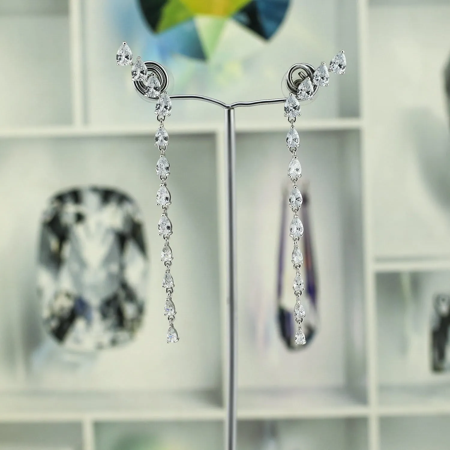 Crystal Cubic Zirconia CZ Copper Water Drop Dangle Earring CE10878