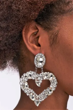 Crystal Oversized Rhinestone Heart Drop Earrings