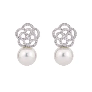 Cubic Zirconia CZ Pearl Wedding Flower Stud Earring CE10285