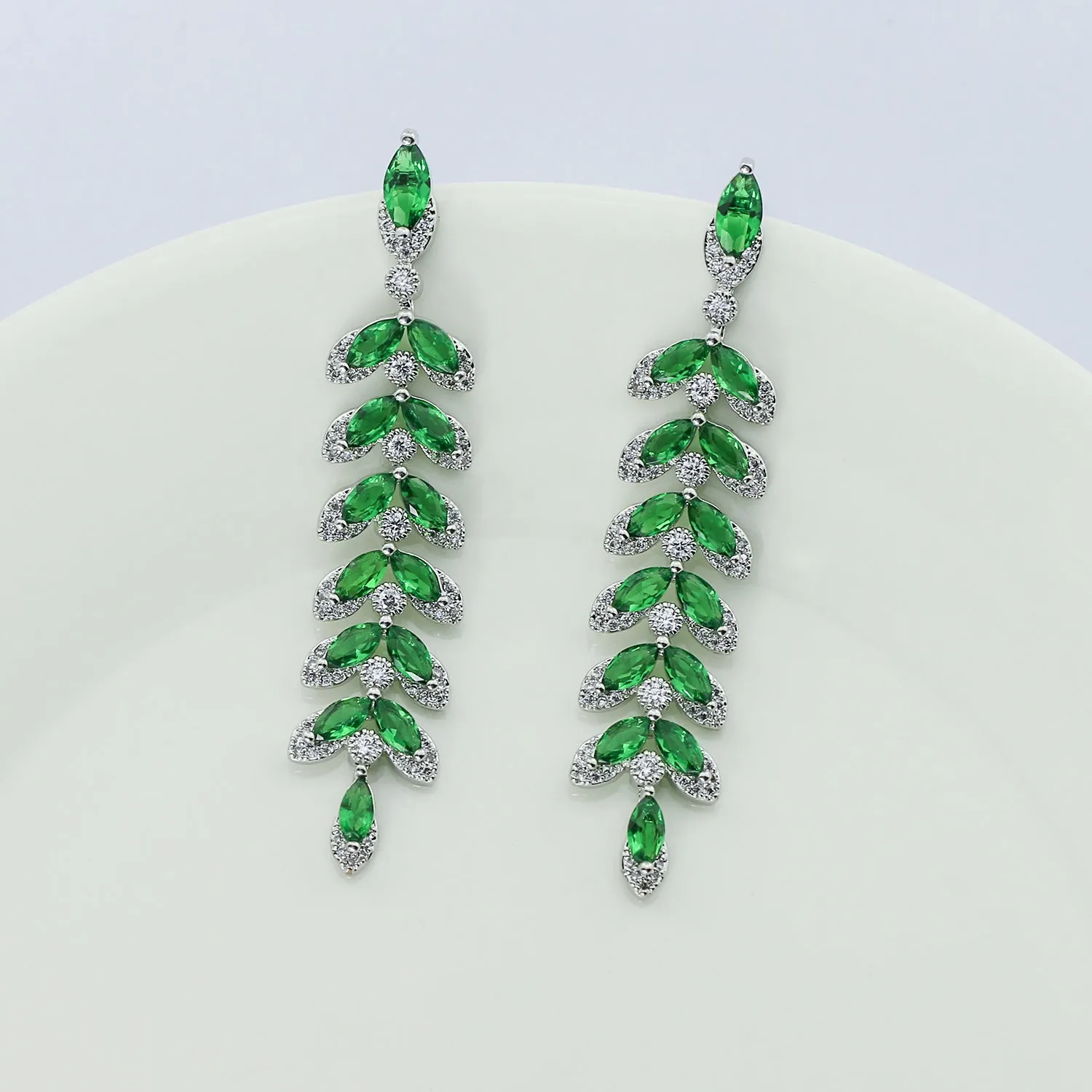 Cubic Zirconia Drop Dangle Bridal Wedding Leaf Earring CE10081