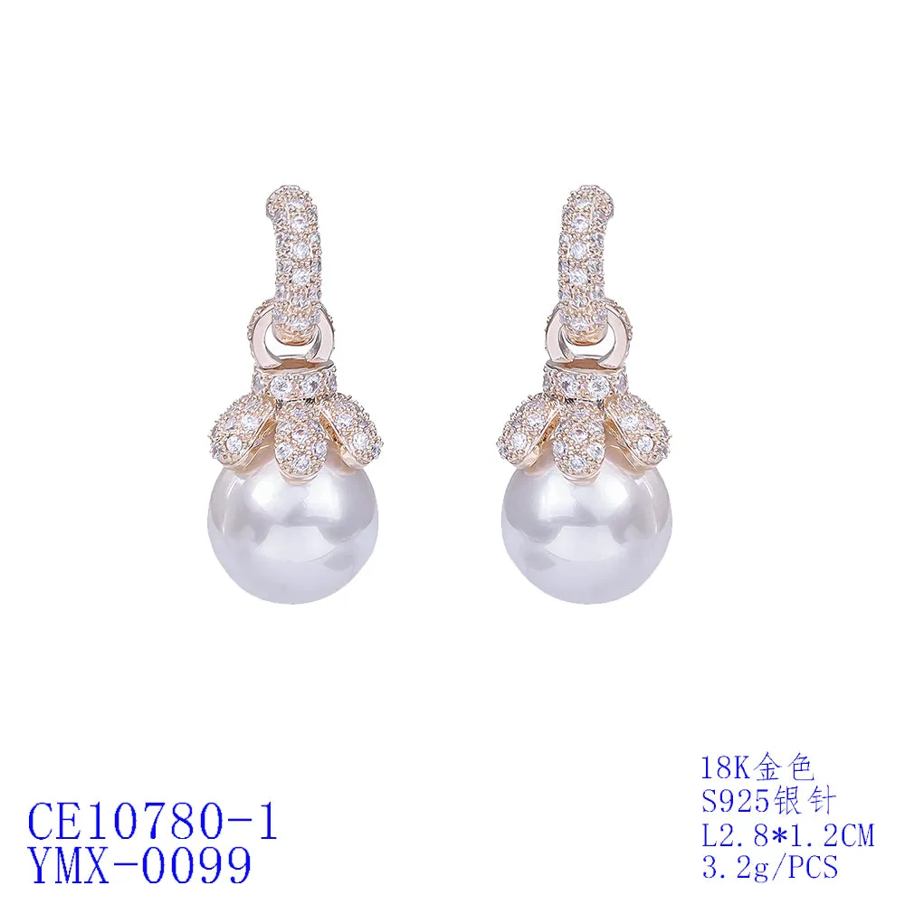 Cubic Zirconia Pearl Dangle Earring for Bridal Jewelry CE10780