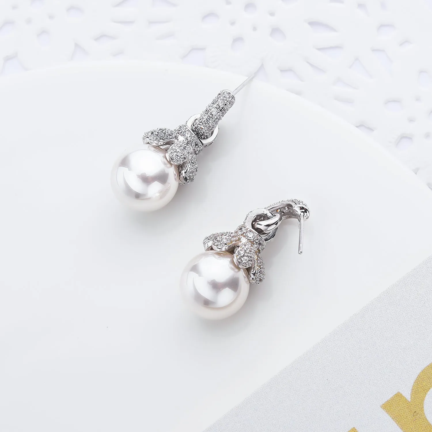 Cubic Zirconia Pearl Dangle Earring for Bridal Jewelry CE10780