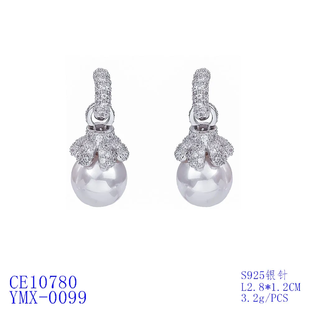 Cubic Zirconia Pearl Dangle Earring for Bridal Jewelry CE10780