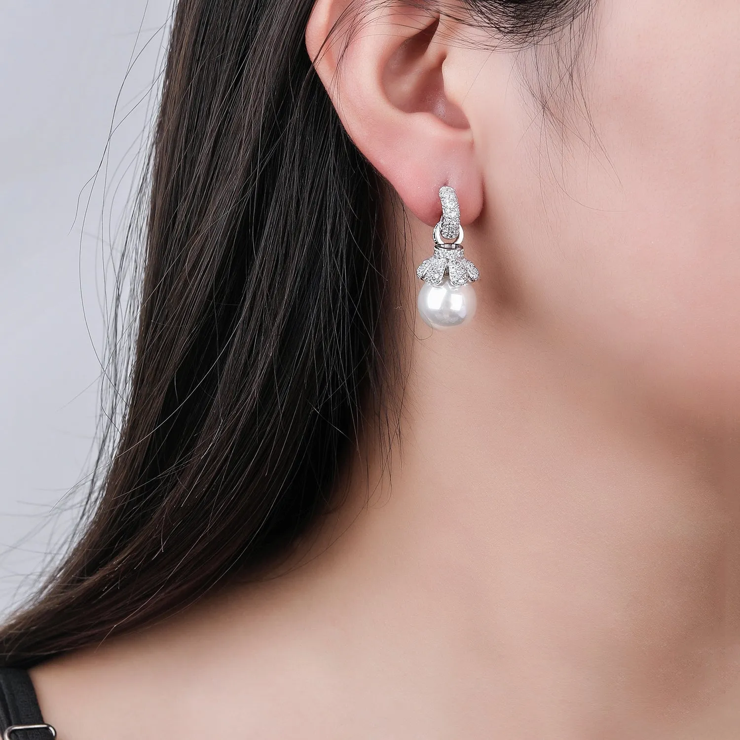 Cubic Zirconia Pearl Dangle Earring for Bridal Jewelry CE10780