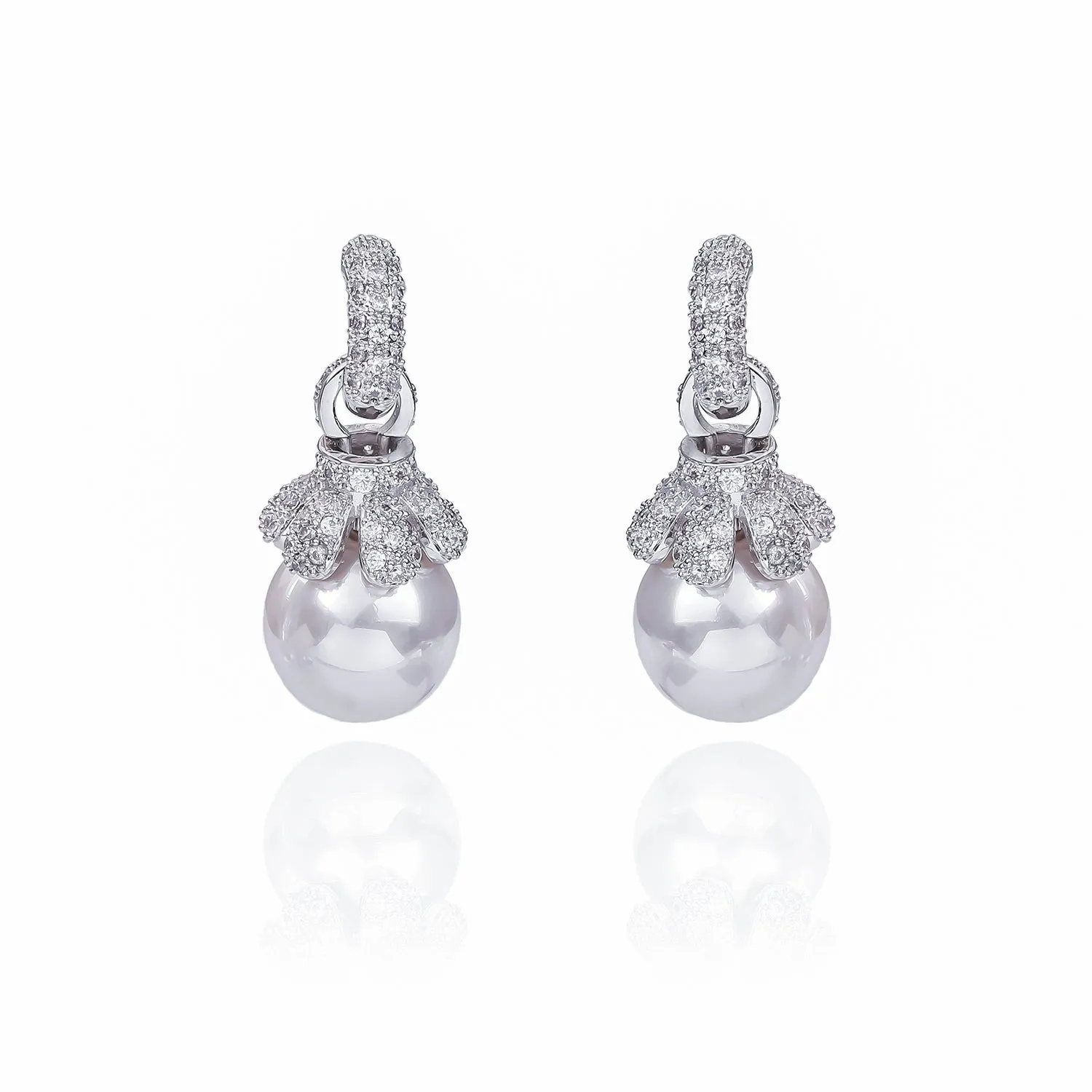 Cubic Zirconia Pearl Dangle Earring for Bridal Jewelry CE10780