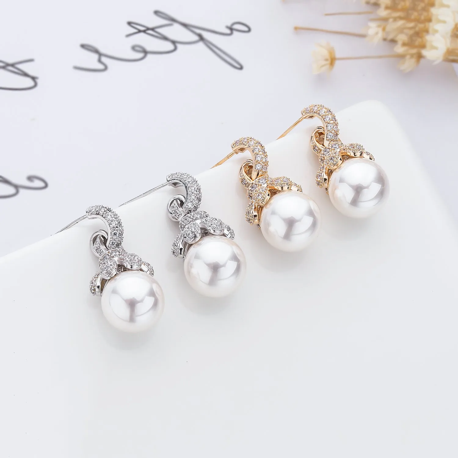 Cubic Zirconia Pearl Dangle Earring for Bridal Jewelry CE10780