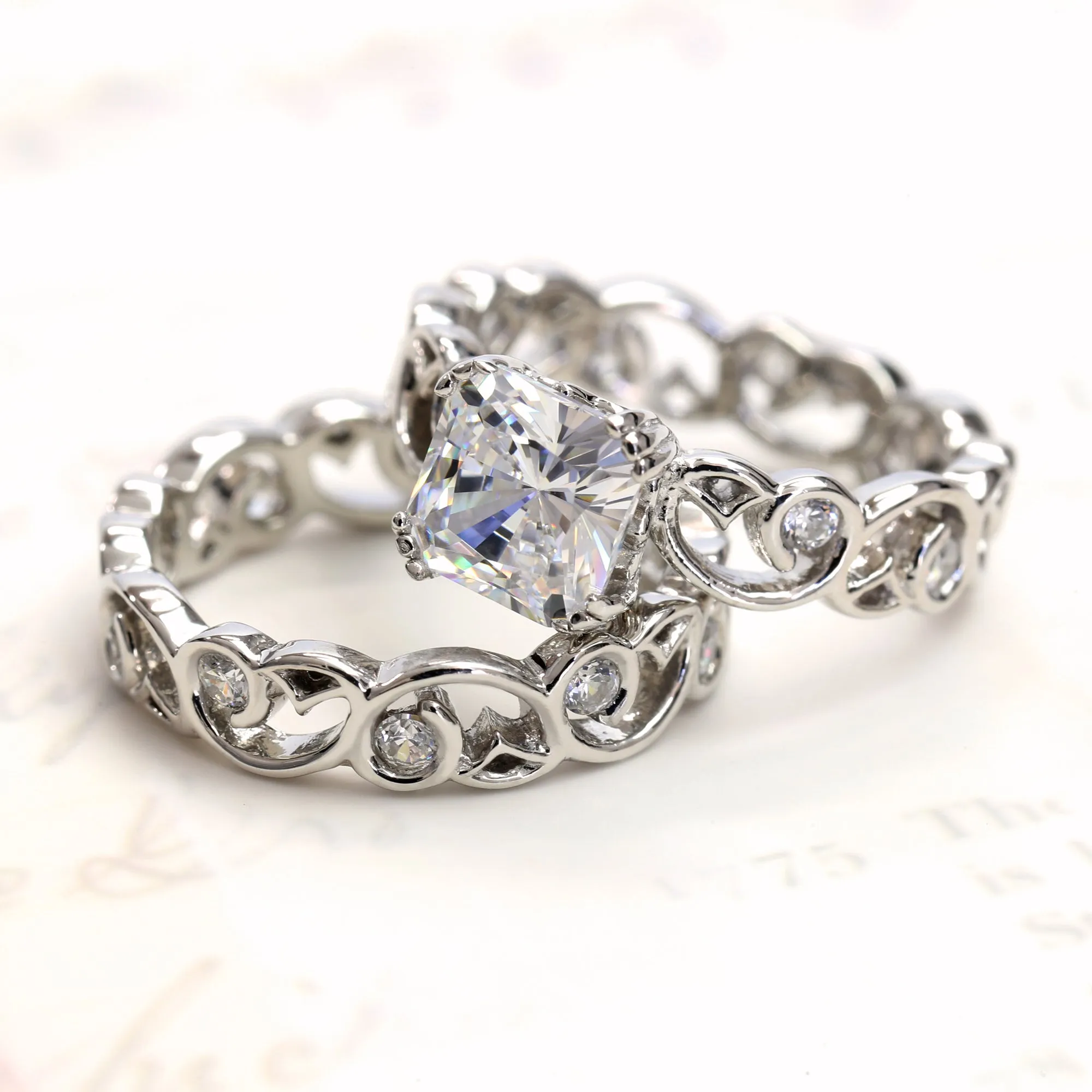 Cushion Cut Vintage Bridal Set