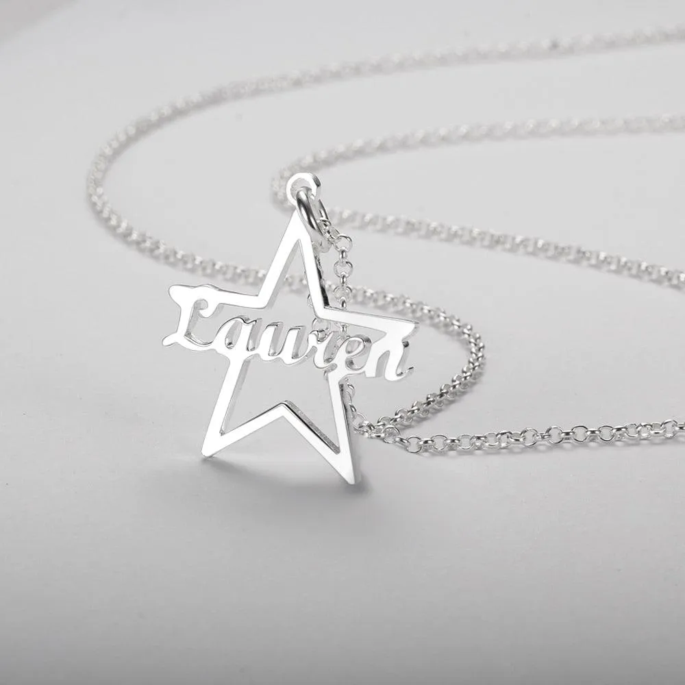 Custom Made Name Star Necklace & Pendants Personalized Real 925 Sterling Silver Nameplate