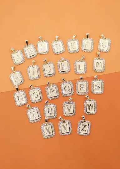 CZ Stone Edge Square Letter Pendant (A181)