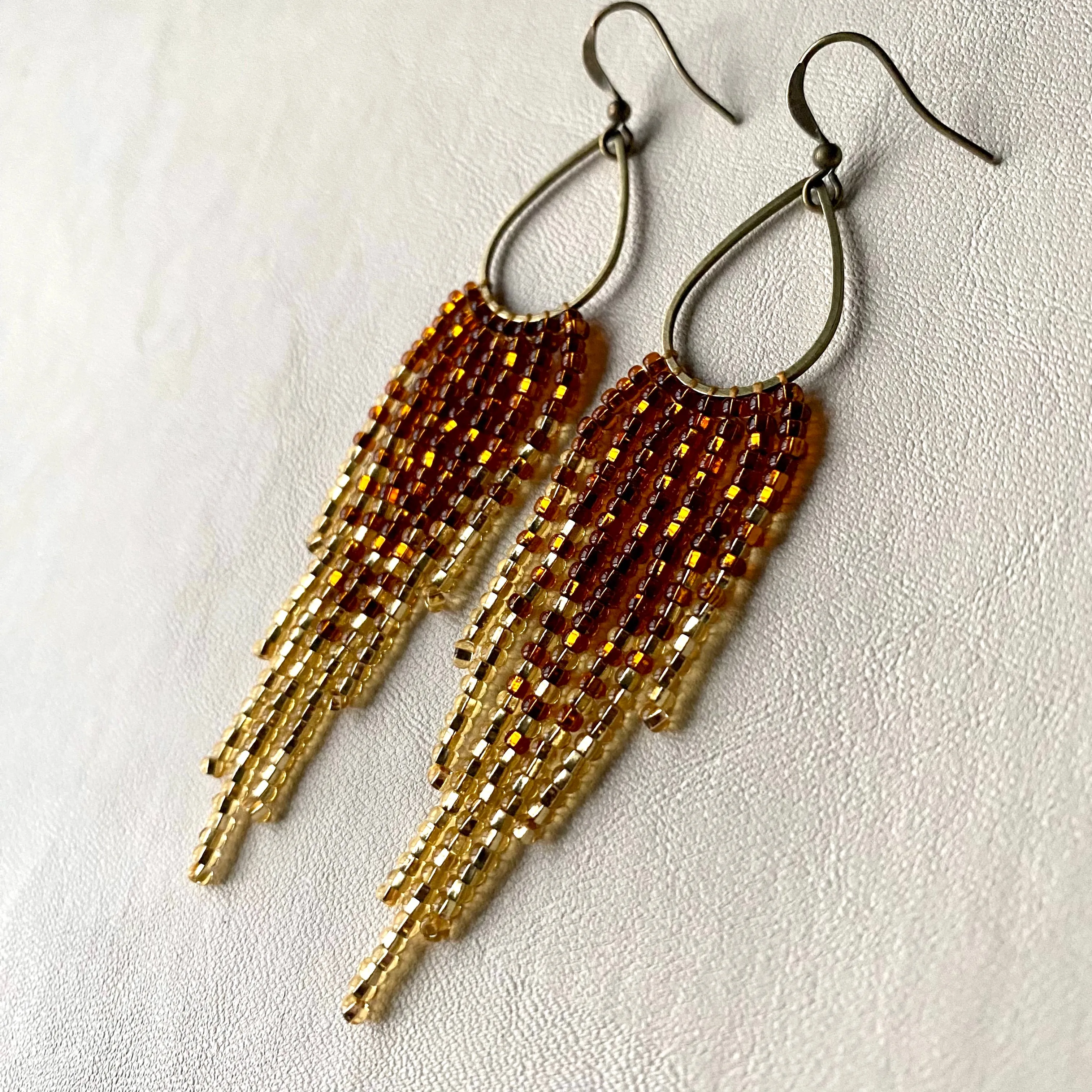 Dainty Ombre Gold Seed Bead Earrings, Shiny and Sparkly Fringe Chandelier Earrings, Bohemian Earrings, Statement Earring, Boho Chic Earrings, Luxury Earrings