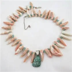 Designer Fox Turquoise & Pink Pendant Necklace Handcrafted