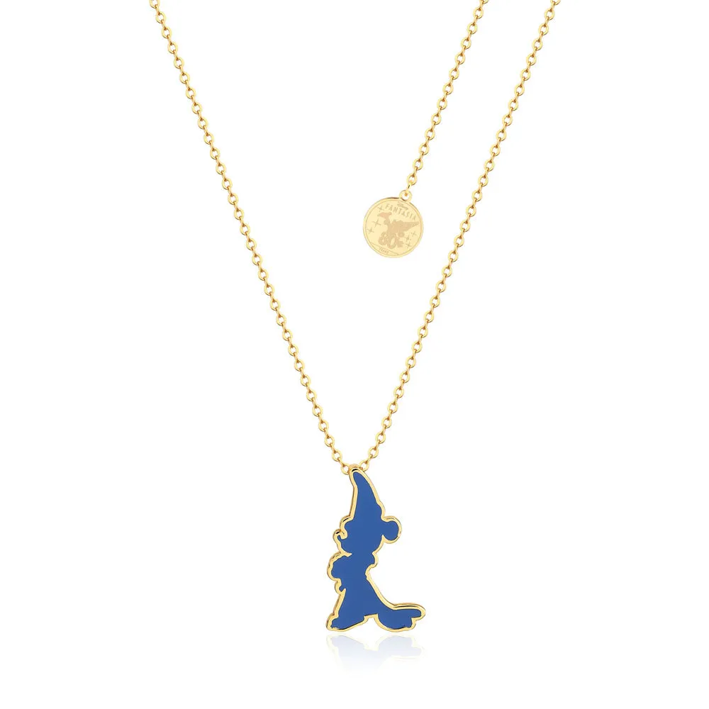 Disney Fantasia Gold Plated Sorcerer's Mickey Enamel Silhoutte Pendant on Chain