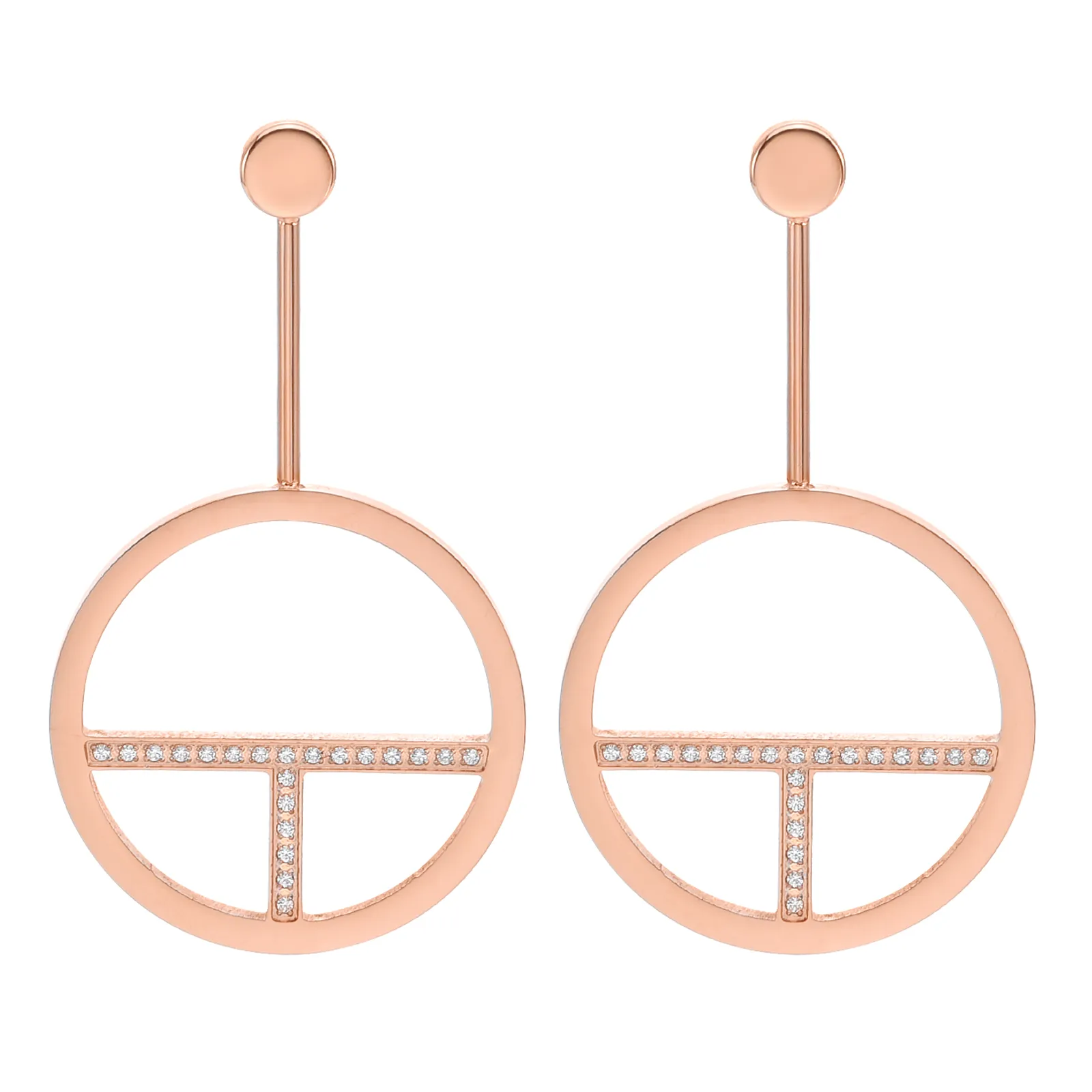 ER108RG B.Tiff Rose Gold Pavé Logo T Bar Earrings