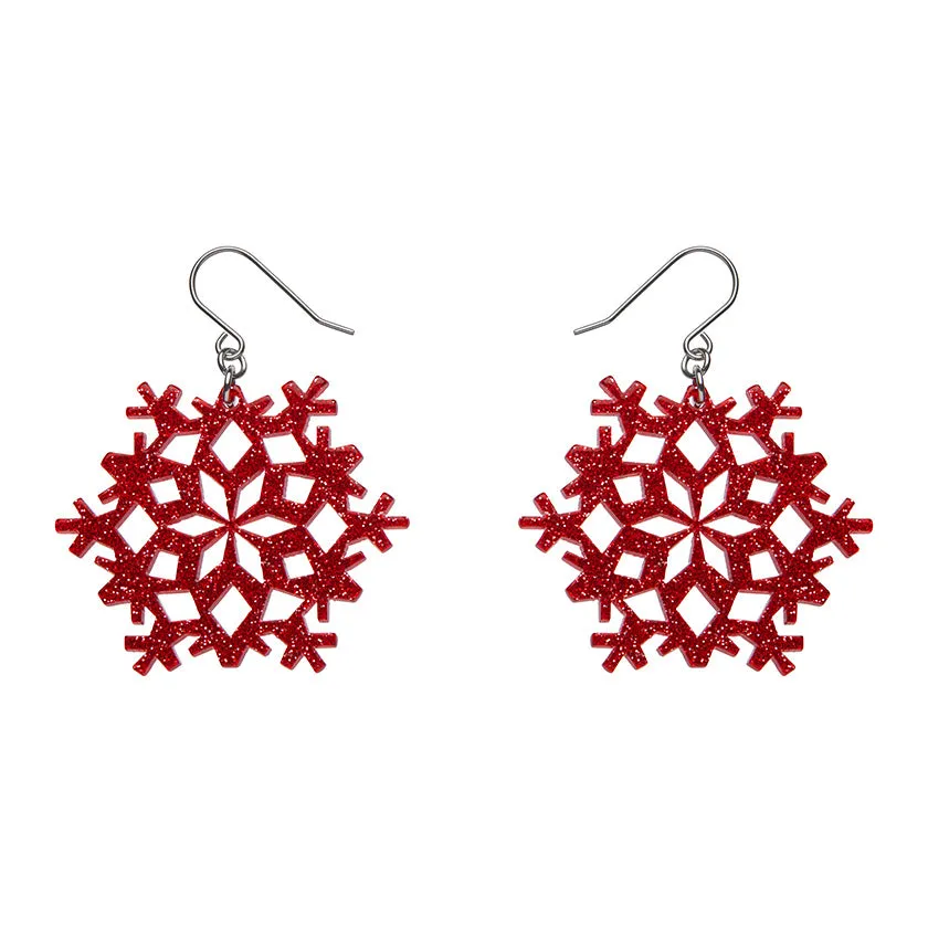 Essentials Snowflake Dangle Earrings - Red Fine Glitter