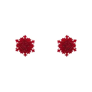 Essentials Snowflake Post Earrings - Red Fine Glitter