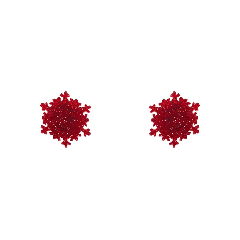 Essentials Snowflake Post Earrings - Red Fine Glitter