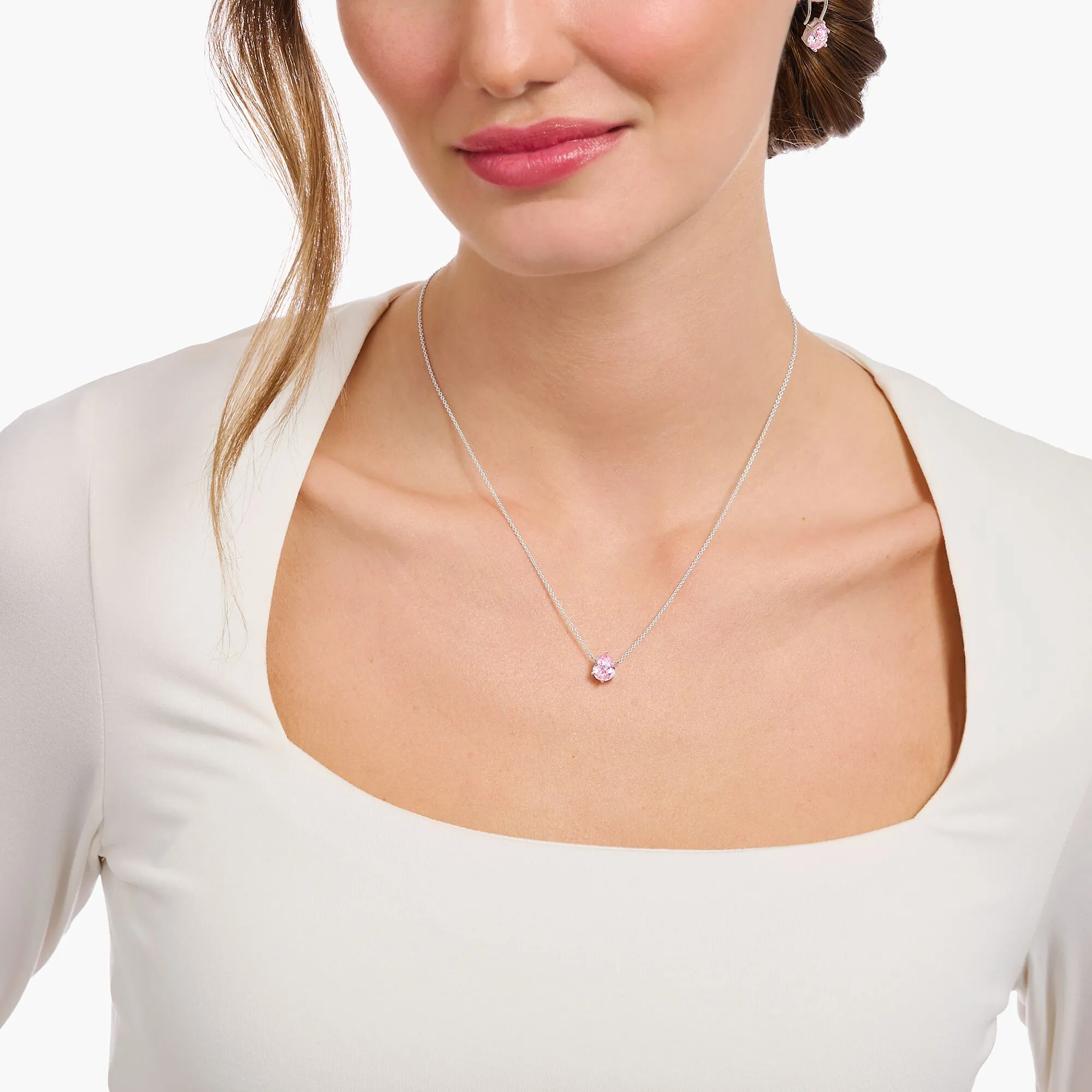 Essentials Sterling Silver Drop-Shaped Pink Zirconia Necklace KE2213-051-9-L45V