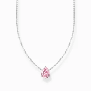 Essentials Sterling Silver Drop-Shaped Pink Zirconia Necklace KE2213-051-9-L45V