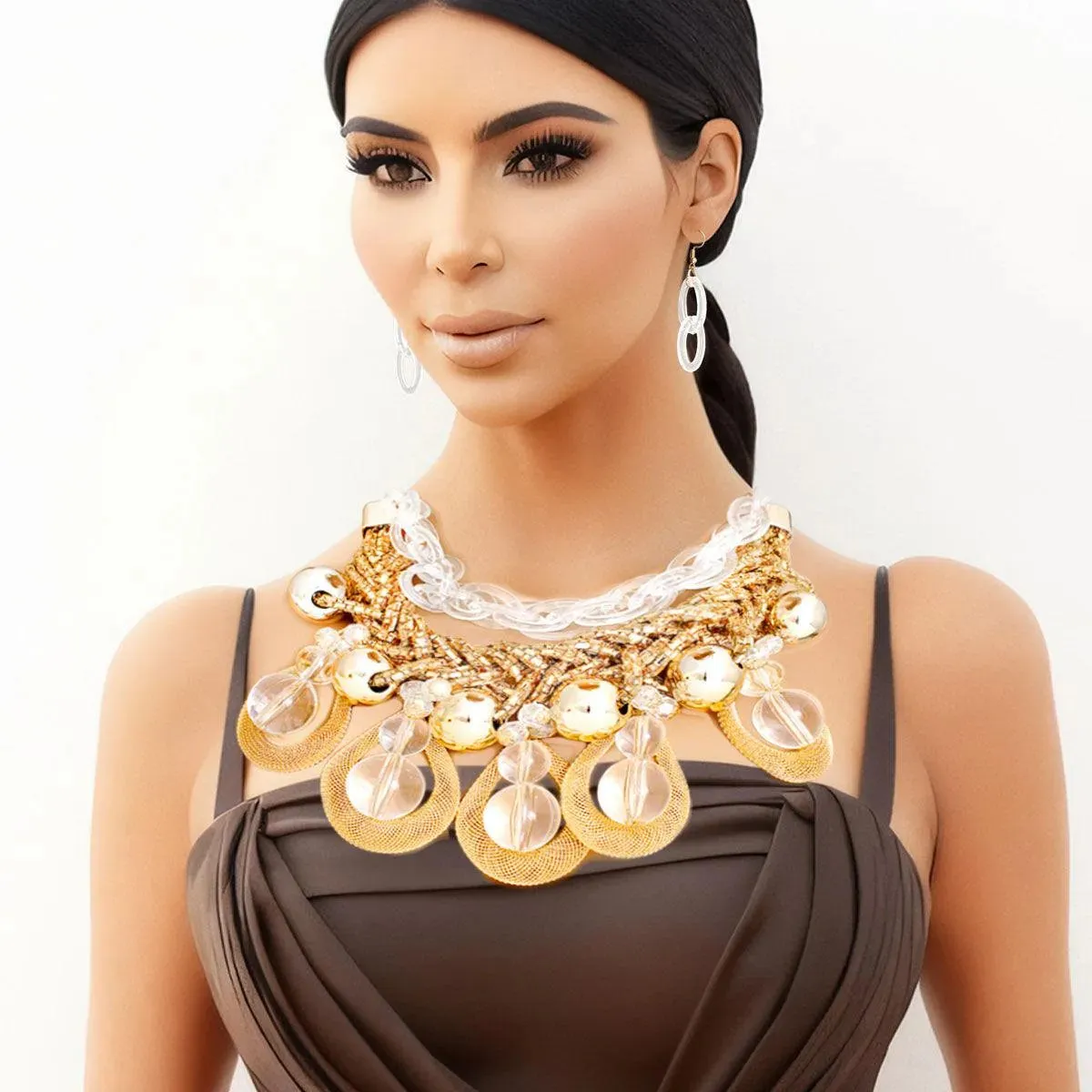 Fashion Jewelry: Gold Bib Windsor Necklace Set - Bold & Chunky