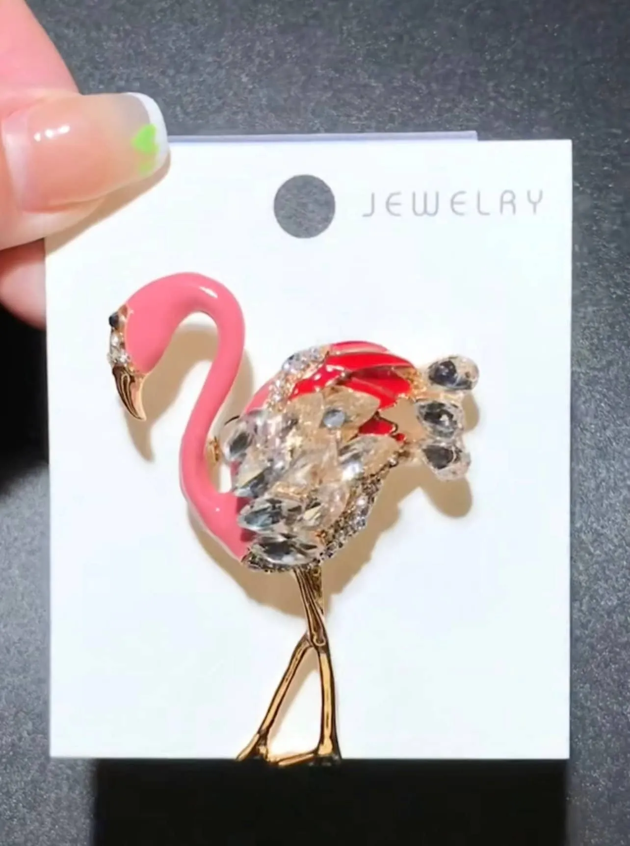 Flamingo brooch gold plated vintage look stunning diamonte king queen pin s23