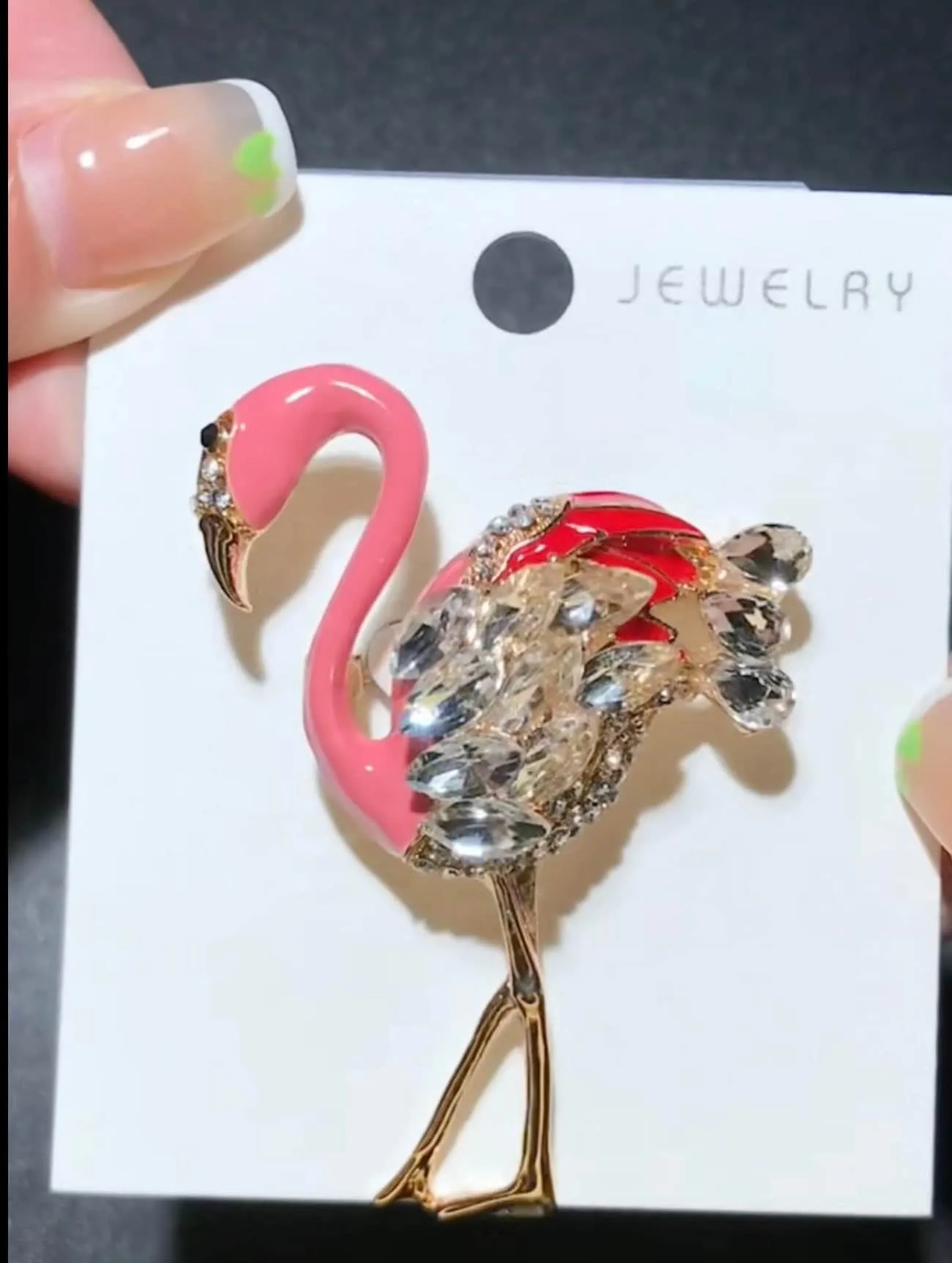 Flamingo brooch gold plated vintage look stunning diamonte king queen pin s23