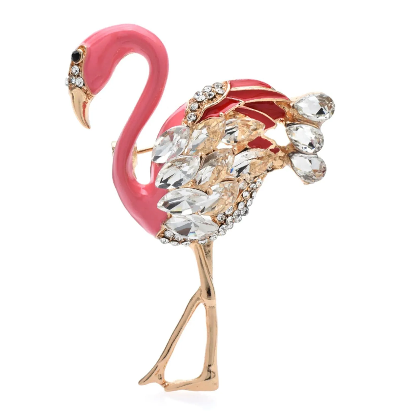 Flamingo brooch gold plated vintage look stunning diamonte king queen pin s23