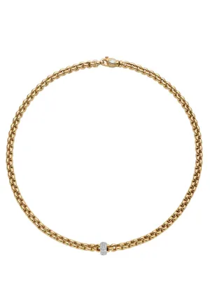 FOPE 18KYG Pave Diamond Bead Necklace | 24"