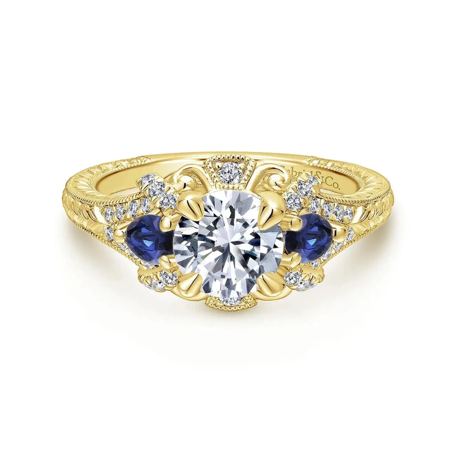 Gabriel & Co. "Chrystie" Diamond & Blue Sapphire Halo Engagement Ring