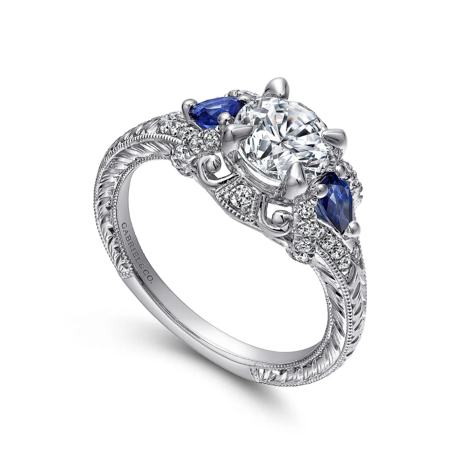 Gabriel & Co. "Chrystie" Diamond & Blue Sapphire Halo Engagement Ring