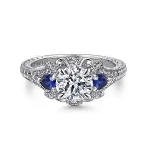 Gabriel & Co. "Chrystie" Diamond & Blue Sapphire Halo Engagement Ring