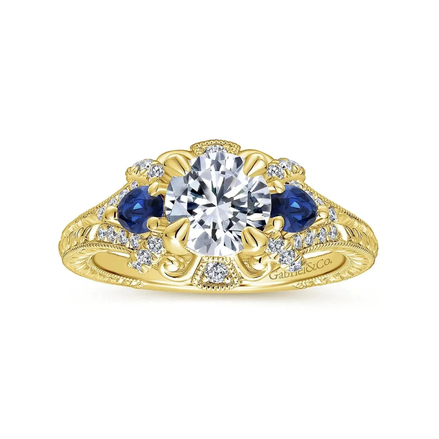 Gabriel & Co. "Chrystie" Diamond & Blue Sapphire Halo Engagement Ring