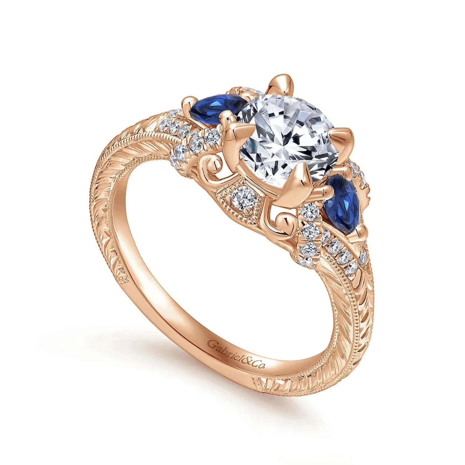 Gabriel & Co. "Chrystie" Diamond & Blue Sapphire Halo Engagement Ring