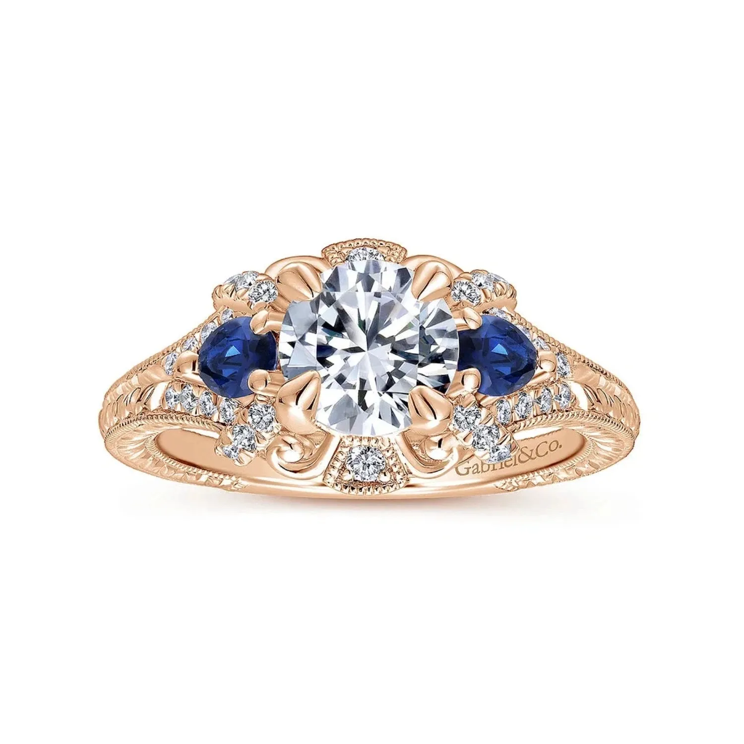 Gabriel & Co. "Chrystie" Diamond & Blue Sapphire Halo Engagement Ring